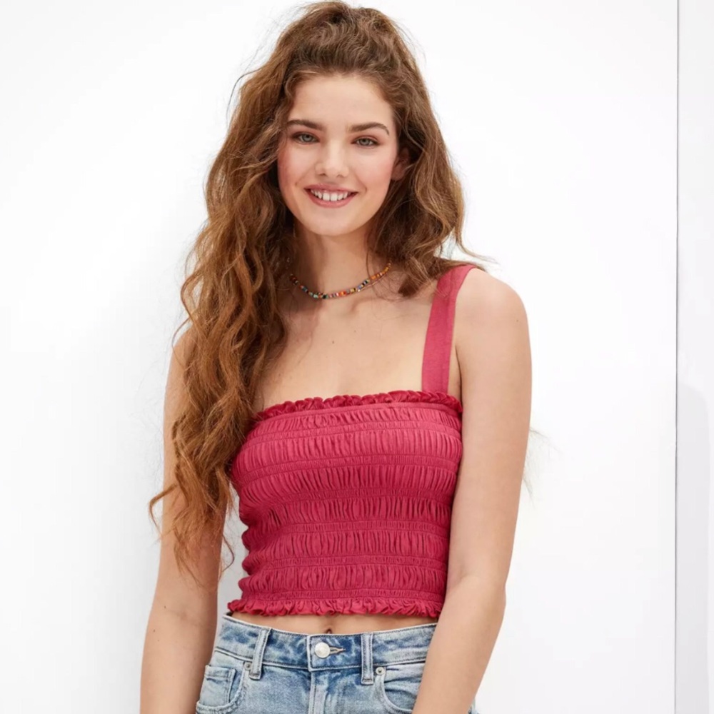 AE Red Smocked Tank Top